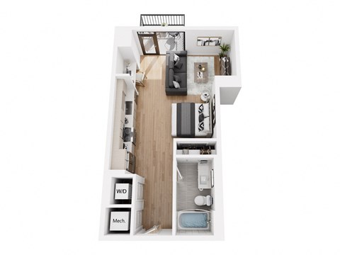 Floor plan for studio, 1 bath, 545 sqft
